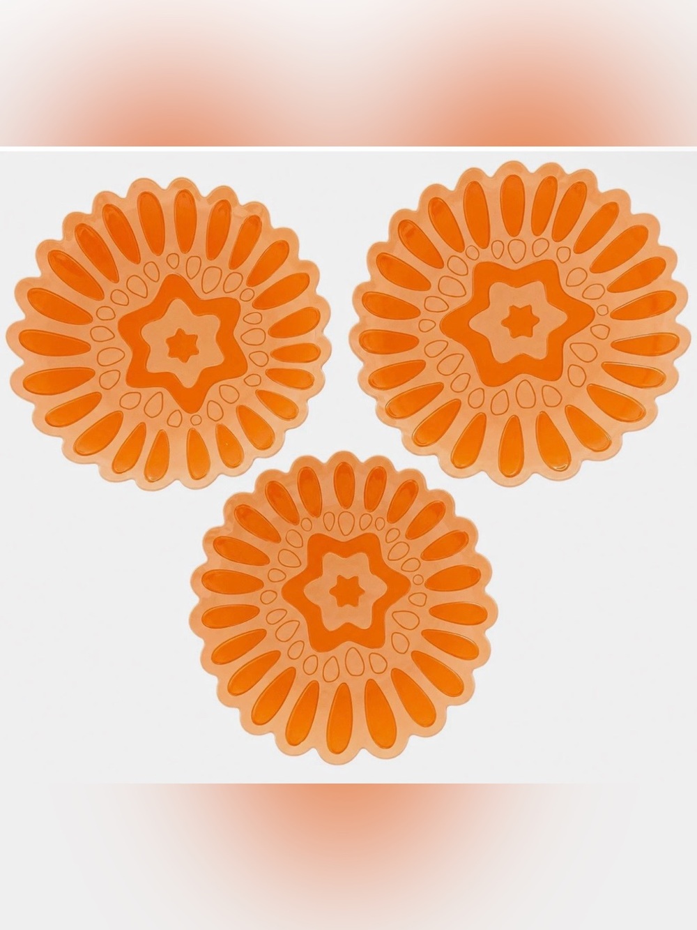 Set of 3 Orange Floral Melamine Plates Top Shelf Dishwasher Safe